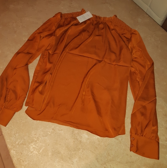 Brand New Burnt Orange Smocked Pie Crust Collar Blouse - Picture 7 of 12